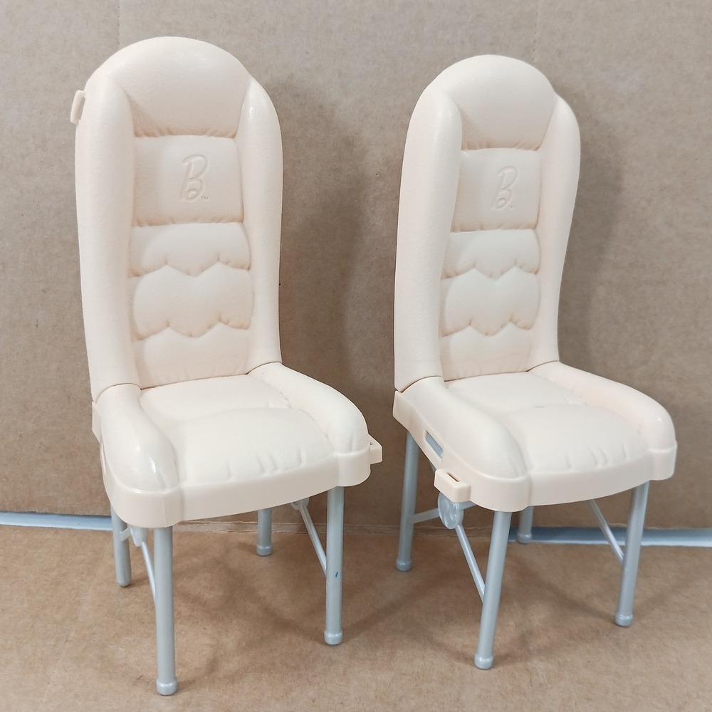 Barbie Dollhouse Furniture Lot of 2 Cream Dining Chairs B Logo Silver Legs